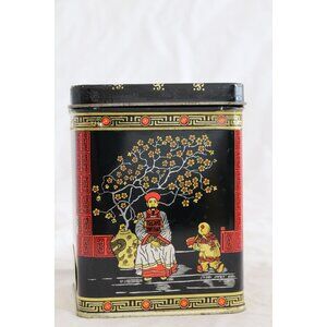 Vtg 1970's Square Tea Tin Grand Tea Company Hong Kong Oolong Tea Double Lid